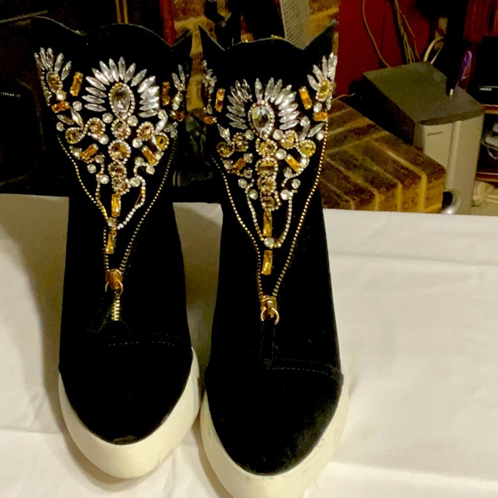 Superstar wedge fancy black suede sneakers/ booties